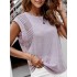 Hollow Lace Split-Joint Batwing Sleeves Loose Round-Neck T-Shirts Tops