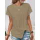 Jacquard Solid Color Split-Front Batwing Sleeves Loose Round-Neck T-Shirts Tops