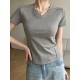 Solid Color Split-Joint Short Sleeves Skinny V-Neck T-Shirts