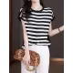 Contrast Color Striped Loose Plus Size Round-Neck T-Shirts