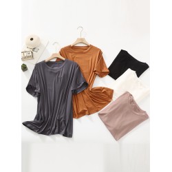 Solid Color Split-Joint Loose Short Sleeves Round-neck T-Shirts Tops