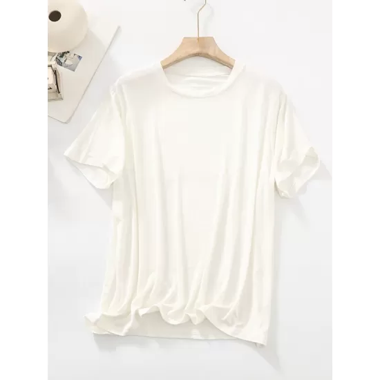 Solid Color Split-Joint Loose Short Sleeves Round-neck T-Shirts Tops