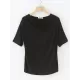 Pleated Solid Color Short Sleeves Heaps Collar T-Shirts Tops