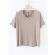 Solid Color Split-Joint Loose Short Sleeves V-neck T-Shirts Tops