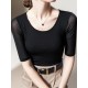 Gauze Solid Color Half Sleeves Plus Size Round-Neck T-Shirts Tops