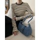 Contrast Color Striped Long Sleeves Skinny Round-Neck T-Shirts Tops