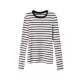 Contrast Color Striped Long Sleeves Skinny Round-Neck T-Shirts Tops