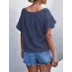 Elasticity Falbala Pleated Solid Color Tied Loose Short Sleeves Round-Neck T-Shirts Tops