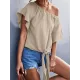 Elasticity Falbala Pleated Solid Color Tied Loose Short Sleeves Round-Neck T-Shirts Tops