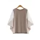 Contrast Color Split-Joint Batwing Sleeves Loose Round-Neck T-Shirts Tops