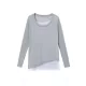 Asymmetric Split-Joint False Two Long Sleeves Round-Neck T-Shirts Tops