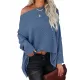 Solid Color Split-side Long Sleeves Loose Boat Neck T-shirts