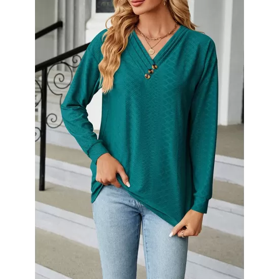 Split-Joint Long Sleeves Loose V-Neck T-Shirts