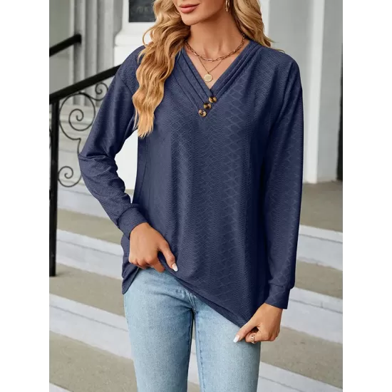 Split-Joint Long Sleeves Loose V-Neck T-Shirts