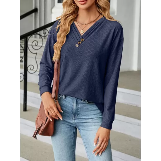 Split-Joint Long Sleeves Loose V-Neck T-Shirts