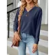 Split-Joint Long Sleeves Loose V-Neck T-Shirts