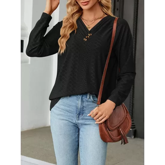 Split-Joint Long Sleeves Loose V-Neck T-Shirts