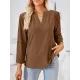 Jacquard Solid Color Loose Three-Quarter Sleeves V-Neck T-Shirts