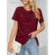 Pleated Solid Color Split-Joint Loose Short Sleeves Round-Neck T-Shirts