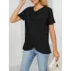 Pleated Solid Color Split-Joint Loose Short Sleeves Round-Neck T-Shirts