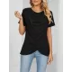 Pleated Solid Color Split-Joint Loose Short Sleeves Round-Neck T-Shirts