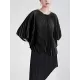 Pleated Solid Color Batwing Sleeves Loose Round-Neck T-Shirts Tops