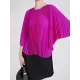 Pleated Solid Color Batwing Sleeves Loose Round-Neck T-Shirts Tops