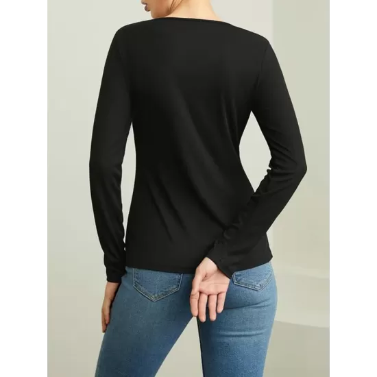 Skinny Solid Color Split-Joint Split-side Round-neck T-shirts