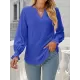 Elasticity Hollow Solid Color Long Sleeves Loose V-neck T-Shirts Tops