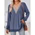 Hollow Split-Joint Split-Side Long Sleeves Loose V-Neck T-Shirts Tops