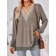 Hollow Split-Joint Split-Side Long Sleeves Loose V-Neck T-Shirts Tops