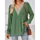 Hollow Split-Joint Split-Side Long Sleeves Loose V-Neck T-Shirts Tops