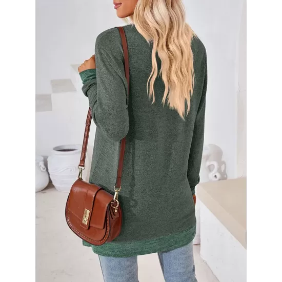 Hollow Split-Joint Split-Side Long Sleeves Loose V-Neck T-Shirts Tops