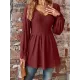 Elasticity Jacquard Pleated Solid Color Long Sleeves V-Neck T-Shirts Tops