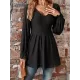 Elasticity Jacquard Pleated Solid Color Long Sleeves V-Neck T-Shirts Tops