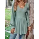 Elasticity Jacquard Pleated Solid Color Long Sleeves V-Neck T-Shirts Tops