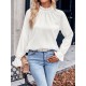 Elasticity Ruffled Solid Color Long Sleeves Ruffle Sleeves Mock Neck T-Shirts Tops