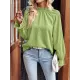 Elasticity Ruffled Solid Color Long Sleeves Ruffle Sleeves Mock Neck T-Shirts Tops