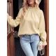 Elasticity Ruffled Solid Color Long Sleeves Ruffle Sleeves Mock Neck T-Shirts Tops