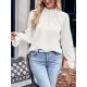 Elasticity Ruffled Solid Color Long Sleeves Ruffle Sleeves Mock Neck T-Shirts Tops