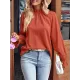 Elasticity Ruffled Solid Color Long Sleeves Ruffle Sleeves Mock Neck T-Shirts Tops