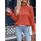 Elasticity Ruffled Solid Color Long Sleeves Ruffle Sleeves Mock Neck T-Shirts Tops