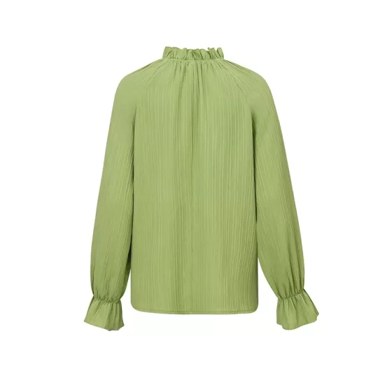 Elasticity Ruffled Solid Color Long Sleeves Ruffle Sleeves Mock Neck T-Shirts Tops