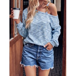 Asymmetric Long Sleeves Loose One-Shoulder T-Shirts Tops