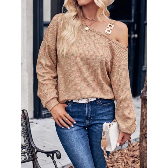 Asymmetric Long Sleeves Loose One-Shoulder T-Shirts Tops