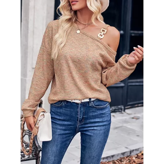 Asymmetric Long Sleeves Loose One-Shoulder T-Shirts Tops