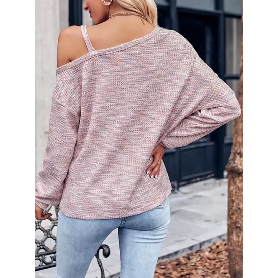 Asymmetric Long Sleeves Loose One-Shoulder T-Shirts Tops