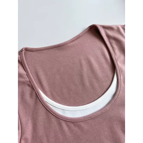 Contrast Color False Two Long Sleeves Round-Neck T-Shirts Tops