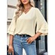 Solid Color Half Sleeves Loose V-Neck T-Shirts Tops