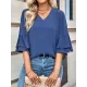 Solid Color Half Sleeves Loose V-Neck T-Shirts Tops